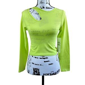 Aura neon green long sleeve  ribbed crop top size M/L yoga dance gym running